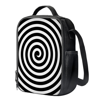 Black And White Swirl Illusion Print Crossbody Lunch Bag