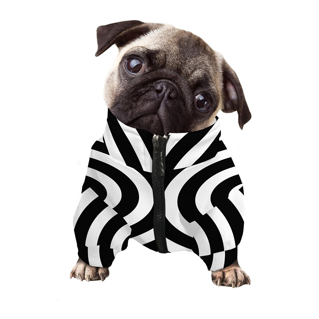 Black And White Swirl Illusion Print Dog Zip Up Jacket