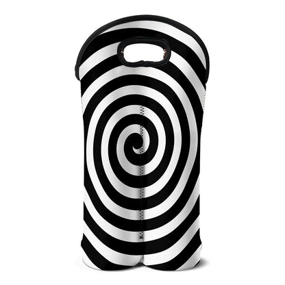 Black And White Swirl Illusion Print Double Neoprene Wine Tote
