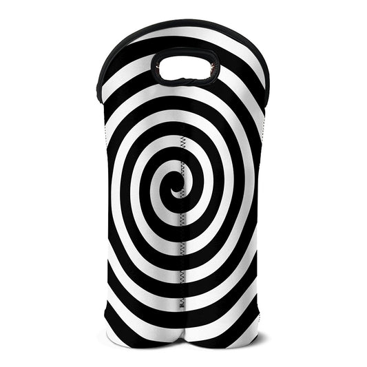 Black And White Swirl Illusion Print Double Neoprene Wine Tote