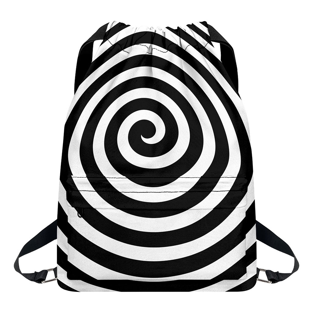 Black And White Swirl Illusion Print Drawstring Backpack