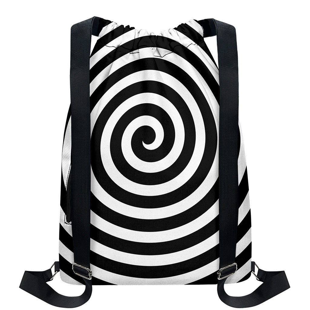 Black And White Swirl Illusion Print Drawstring Backpack