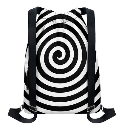 Black And White Swirl Illusion Print Drawstring Backpack