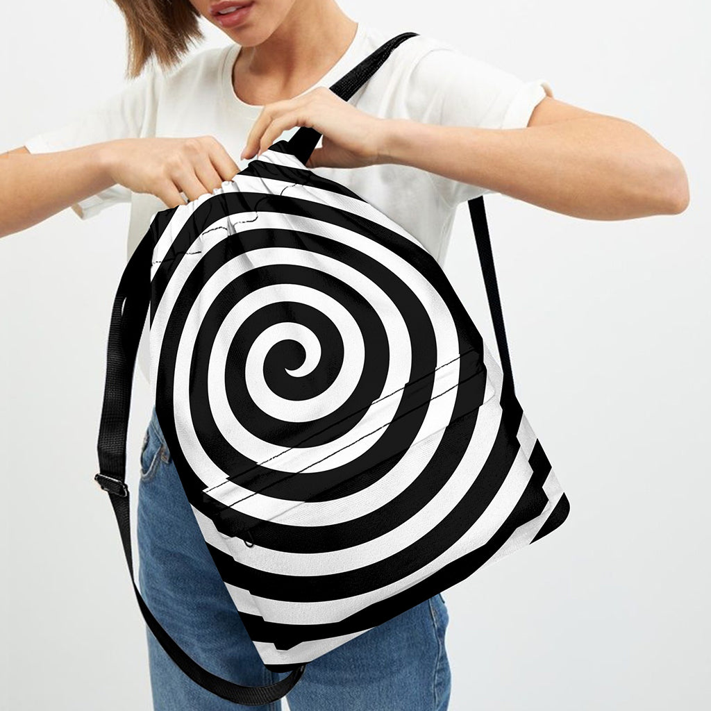 Black And White Swirl Illusion Print Drawstring Backpack