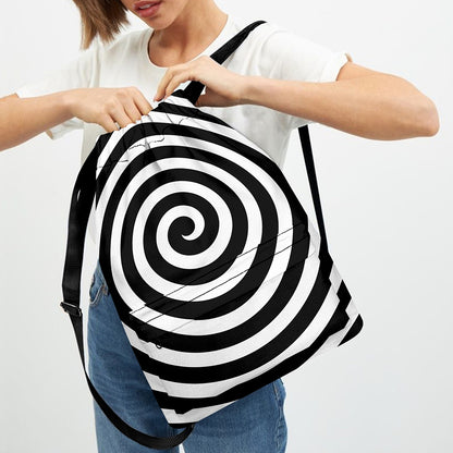 Black And White Swirl Illusion Print Drawstring Backpack