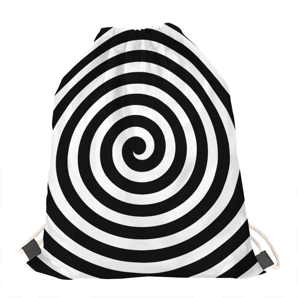 Black And White Swirl Illusion Print Drawstring Bag