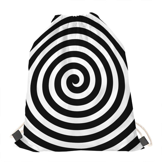 Black And White Swirl Illusion Print Drawstring Bag