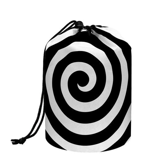 Black And White Swirl Illusion Print Drawstring Makeup Bag