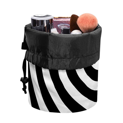 Black And White Swirl Illusion Print Drawstring Makeup Bag