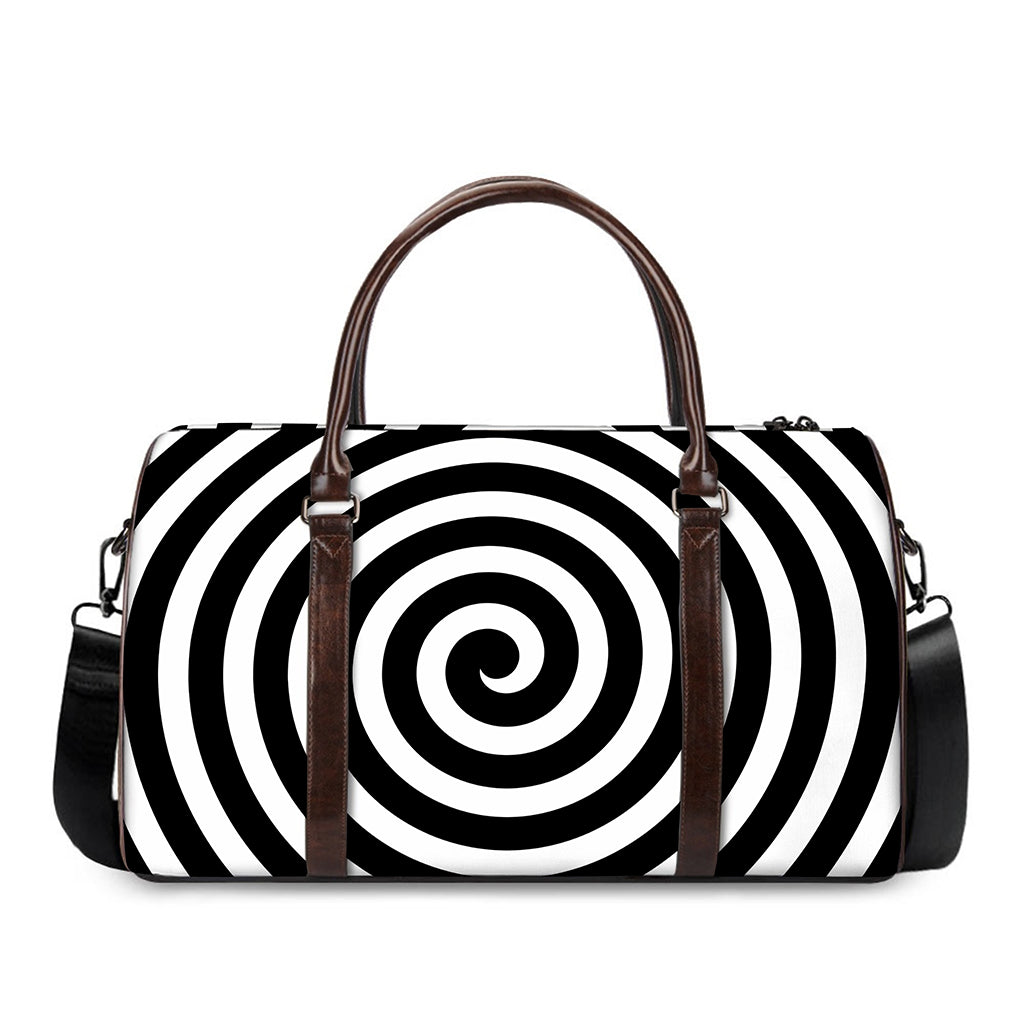 Black And White Swirl Illusion Print Duffle Bag