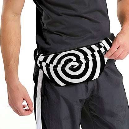 Black And White Swirl Illusion Print Fanny Pack