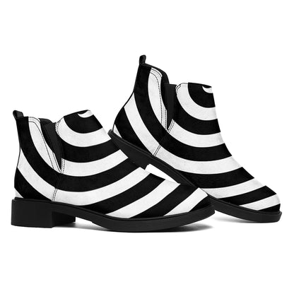 Black And White Swirl Illusion Print Flat Ankle Boots