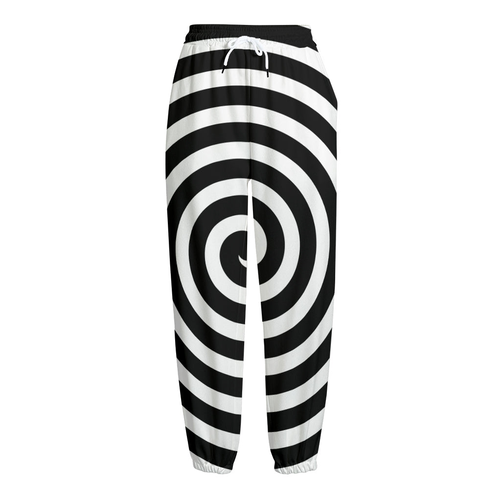 Black And White Swirl Illusion Print Fleece Lined Knit Pants