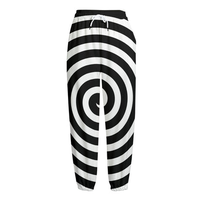 Black And White Swirl Illusion Print Fleece Lined Knit Pants