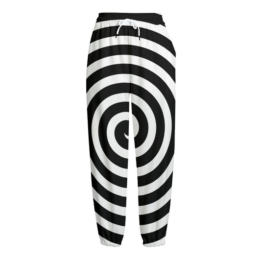 Black And White Swirl Illusion Print Fleece Lined Knit Pants