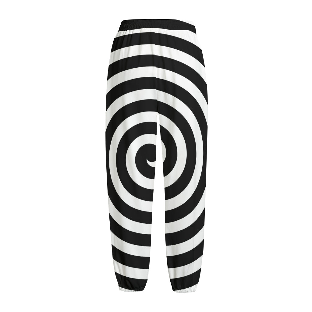 Black And White Swirl Illusion Print Fleece Lined Knit Pants
