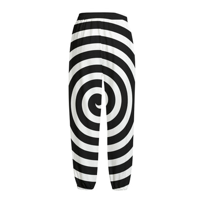 Black And White Swirl Illusion Print Fleece Lined Knit Pants