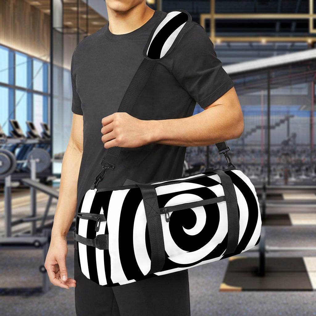 Black And White Swirl Illusion Print Gym Bag