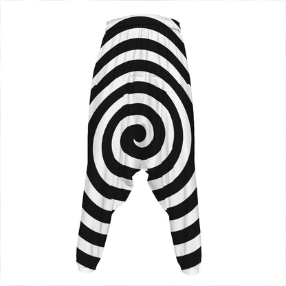 Black And White Swirl Illusion Print Hammer Pants