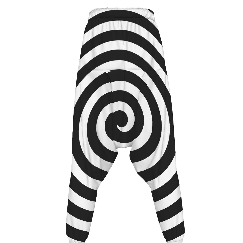 Black And White Swirl Illusion Print Hammer Pants