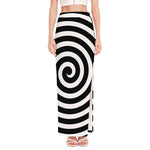 Black And White Swirl Illusion Print High Slit Maxi Skirt