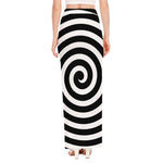 Black And White Swirl Illusion Print High Slit Maxi Skirt