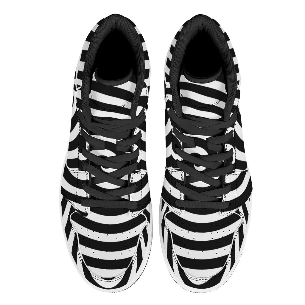 Black And White Swirl Illusion Print High Top Leather Sneakers