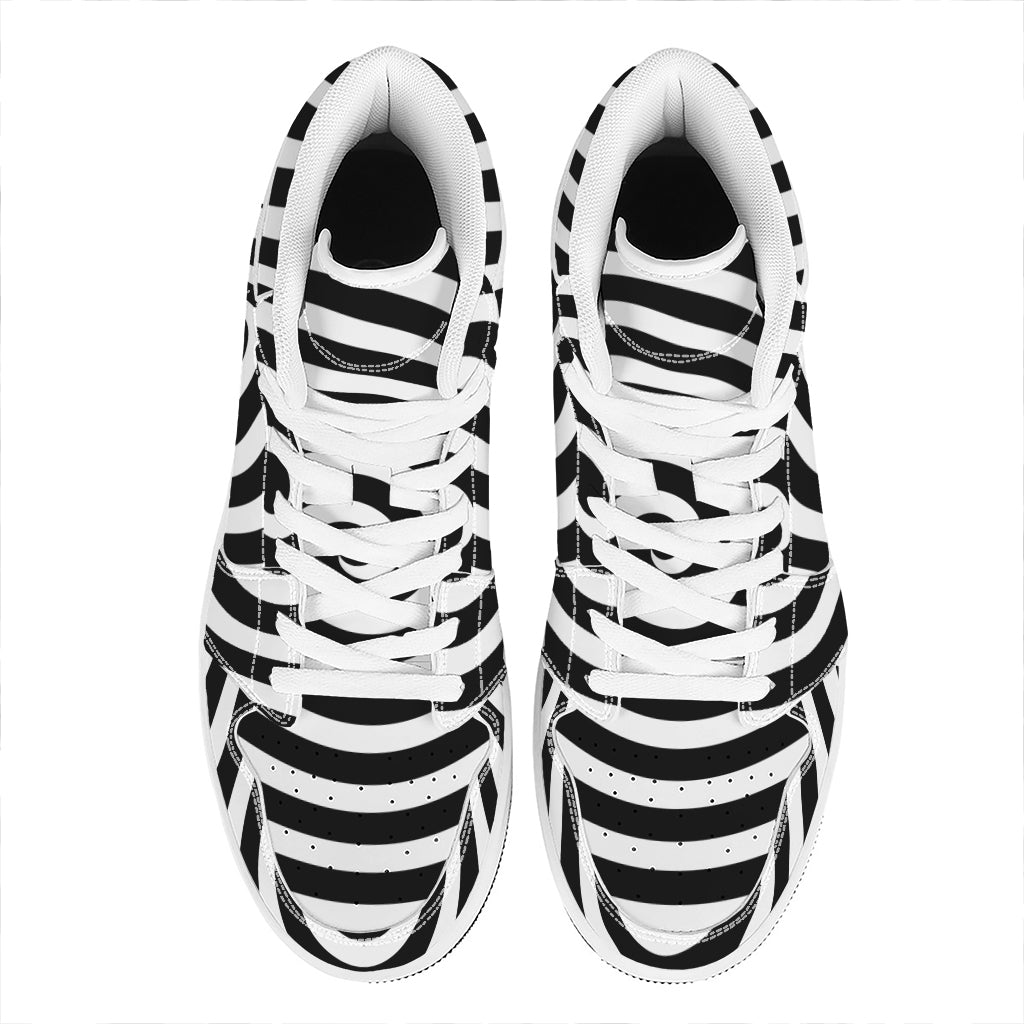 Black And White Swirl Illusion Print High Top Leather Sneakers