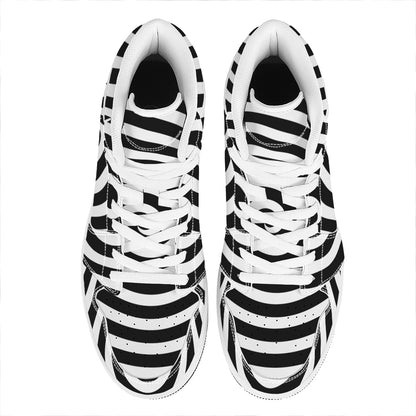Black And White Swirl Illusion Print High Top Leather Sneakers