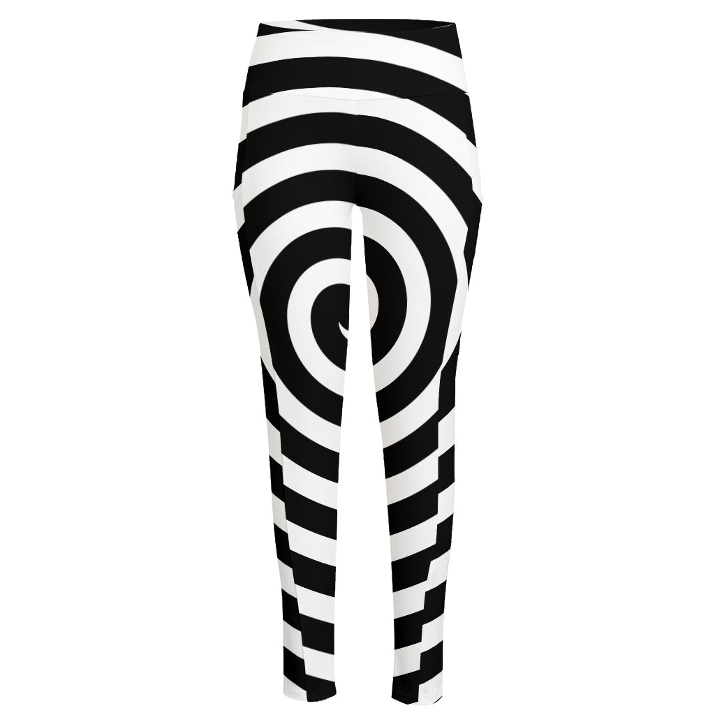 Black And White Swirl Illusion Print High-Waisted Pocket Leggings