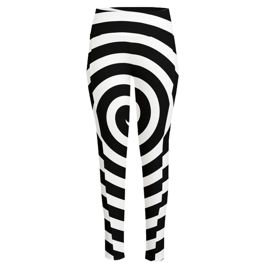 Black And White Swirl Illusion Print High-Waisted Pocket Leggings