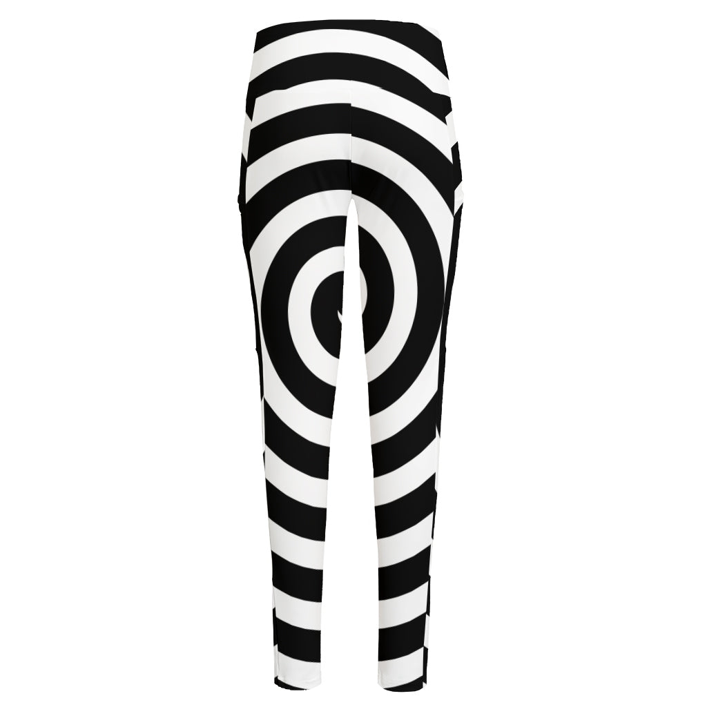 Black And White Swirl Illusion Print High-Waisted Pocket Leggings