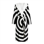 Black And White Swirl Illusion Print Hooded Bathrobe