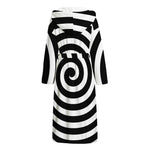 Black And White Swirl Illusion Print Hooded Bathrobe