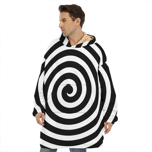 Black And White Swirl Illusion Print Hoodie Blanket
