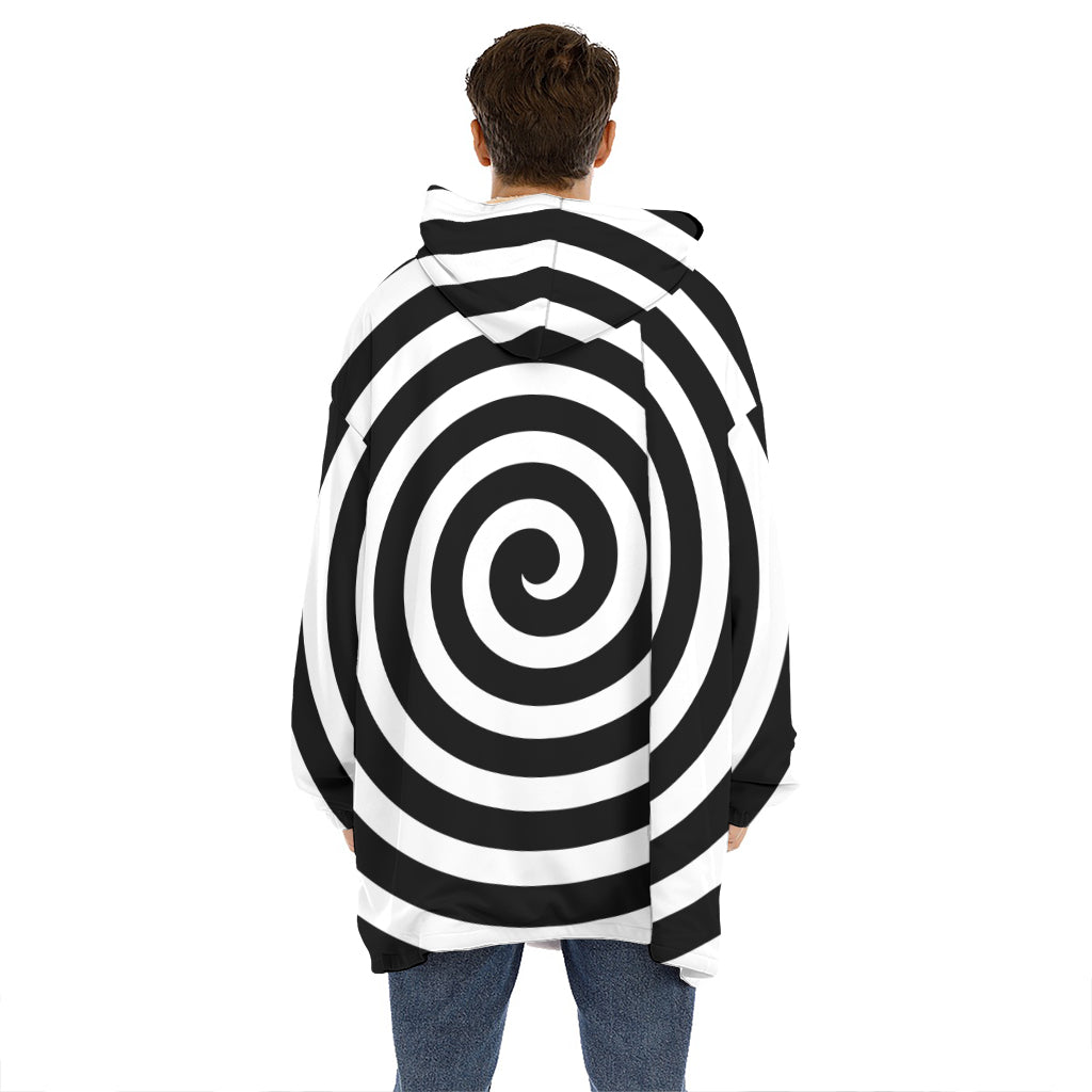 Black And White Swirl Illusion Print Hoodie Blanket