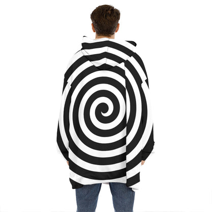 Black And White Swirl Illusion Print Hoodie Blanket