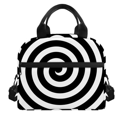 Black And White Swirl Illusion Print Insulated Lunch Bag