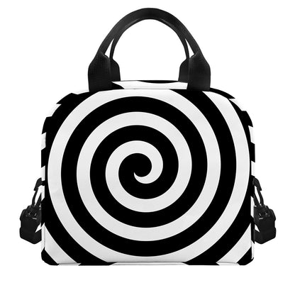 Black And White Swirl Illusion Print Insulated Lunch Bag