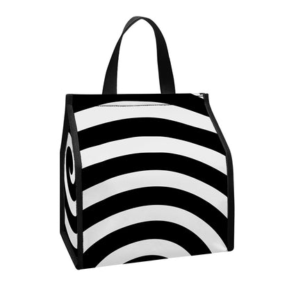 Black And White Swirl Illusion Print Insulated Lunch Tote