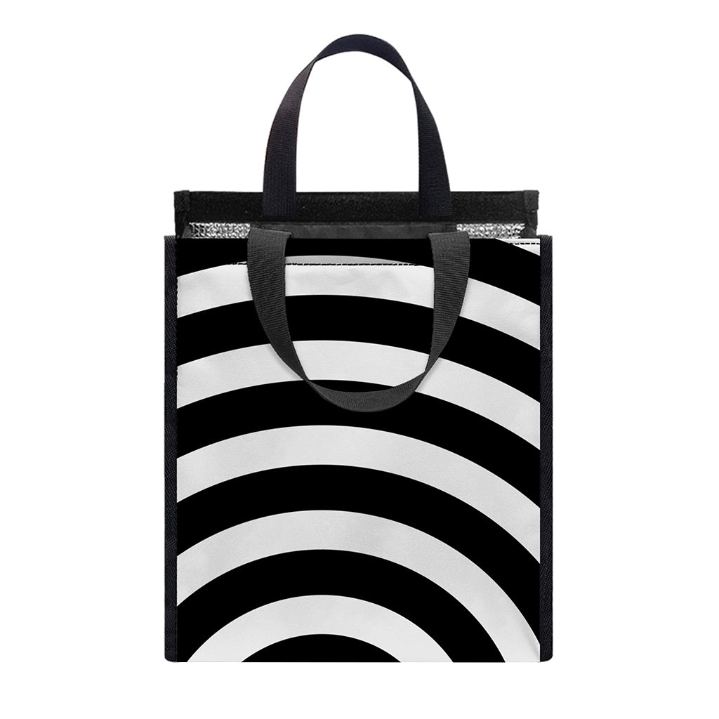 Black And White Swirl Illusion Print Insulated Lunch Tote