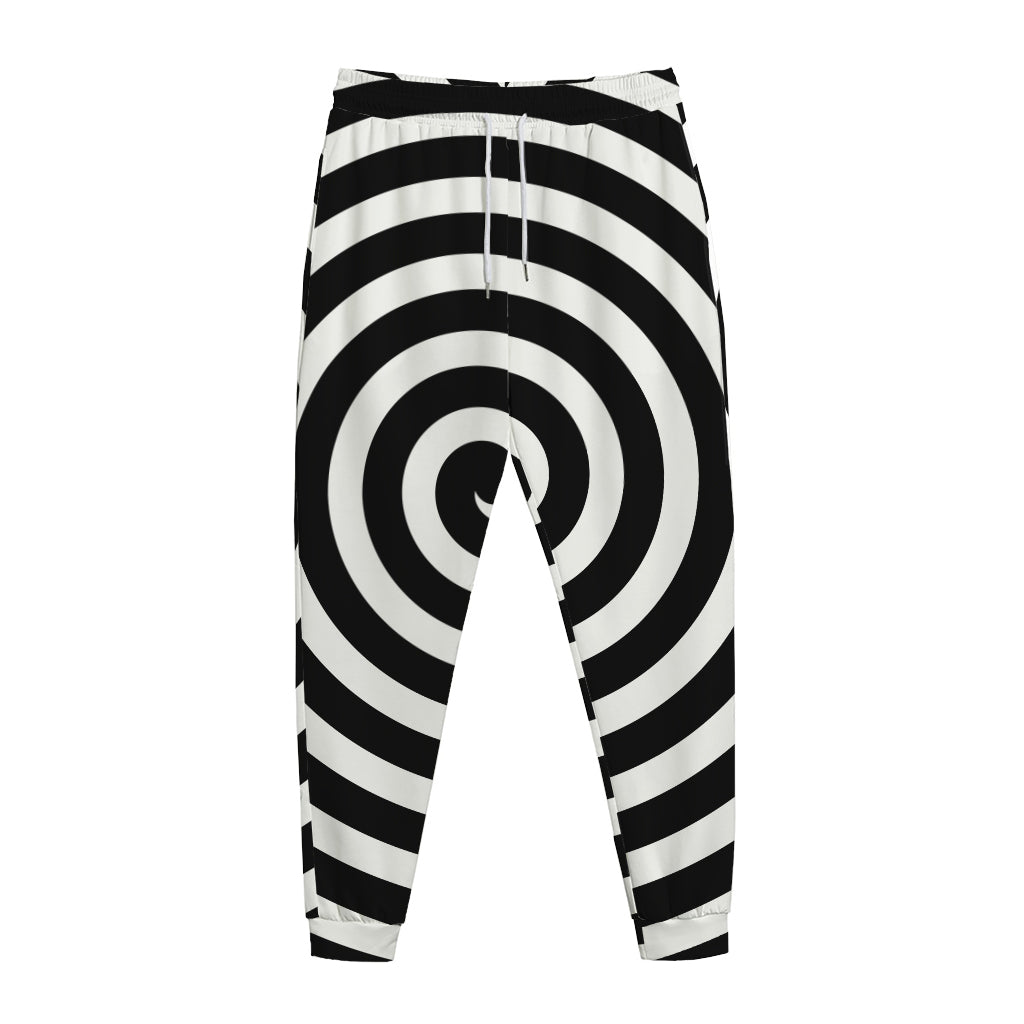Black And White Swirl Illusion Print Jogger Pants
