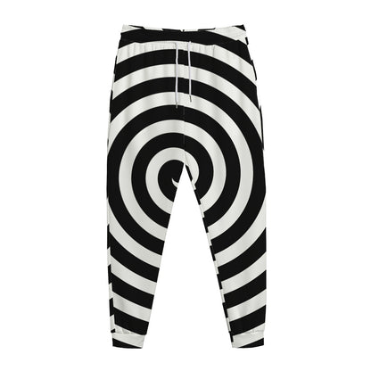 Black And White Swirl Illusion Print Jogger Pants