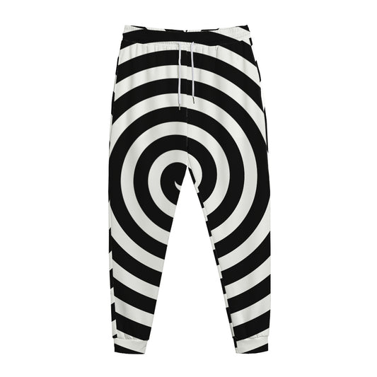 Black And White Swirl Illusion Print Jogger Pants