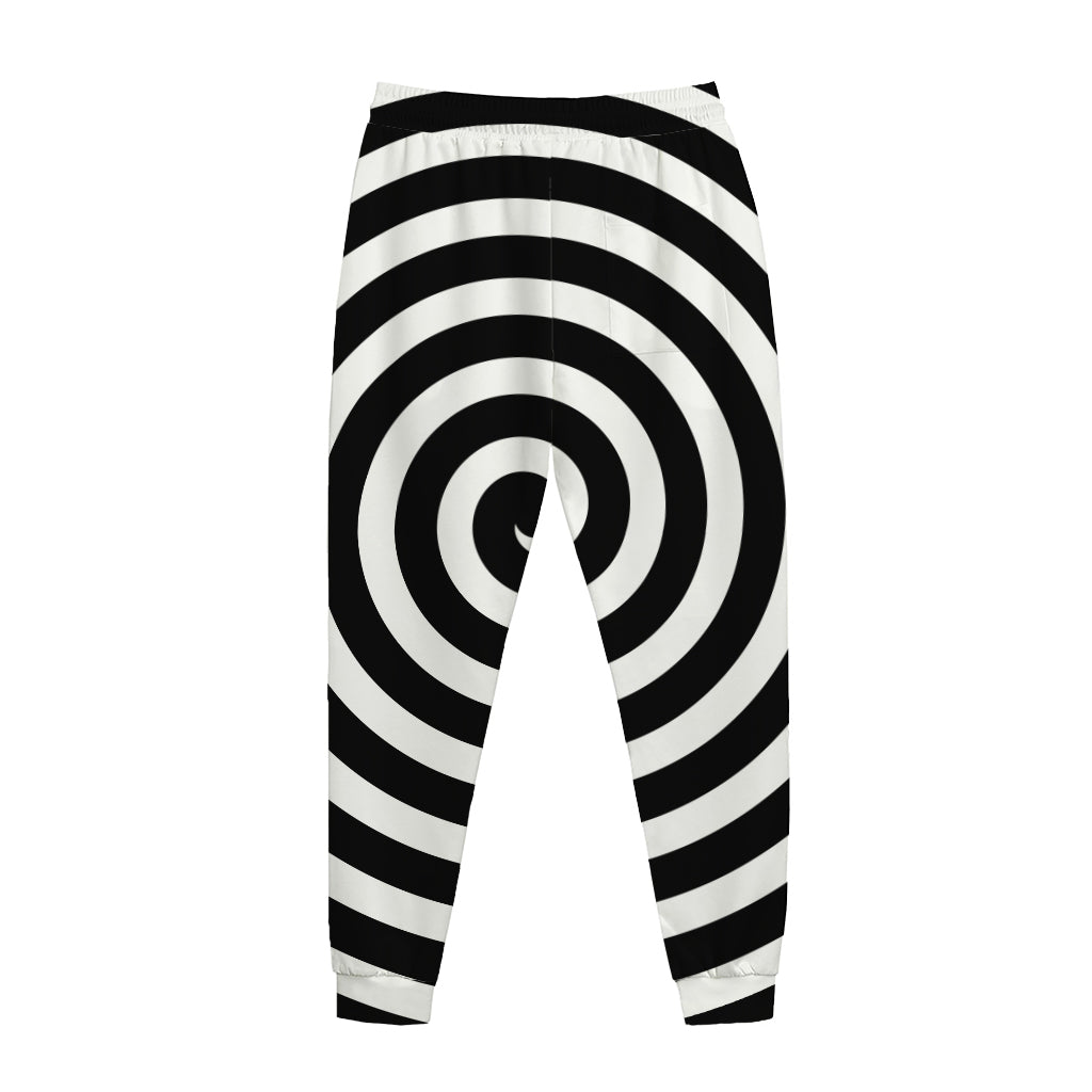 Black And White Swirl Illusion Print Jogger Pants