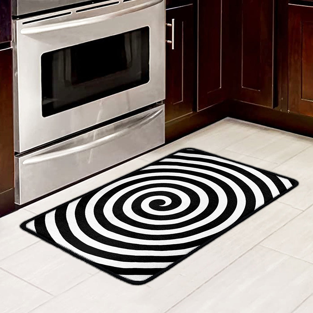 Black And White Swirl Illusion Print Kitchen Mat