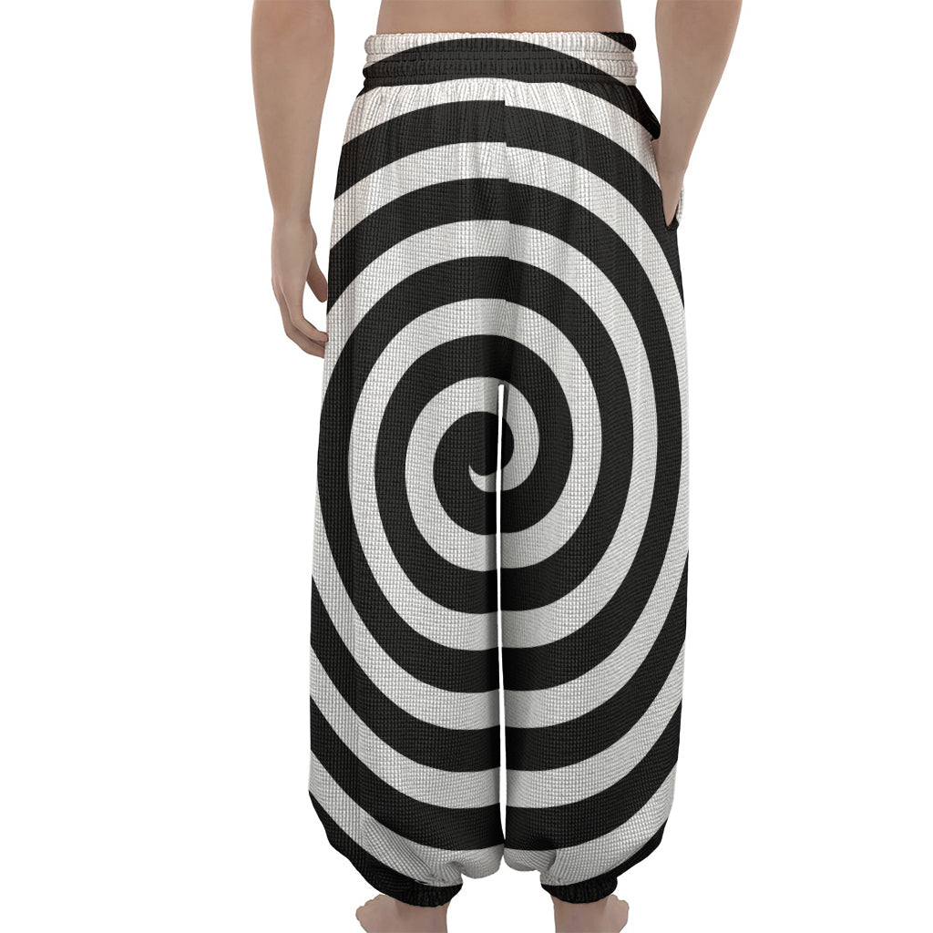 Black And White Swirl Illusion Print Lantern Pants