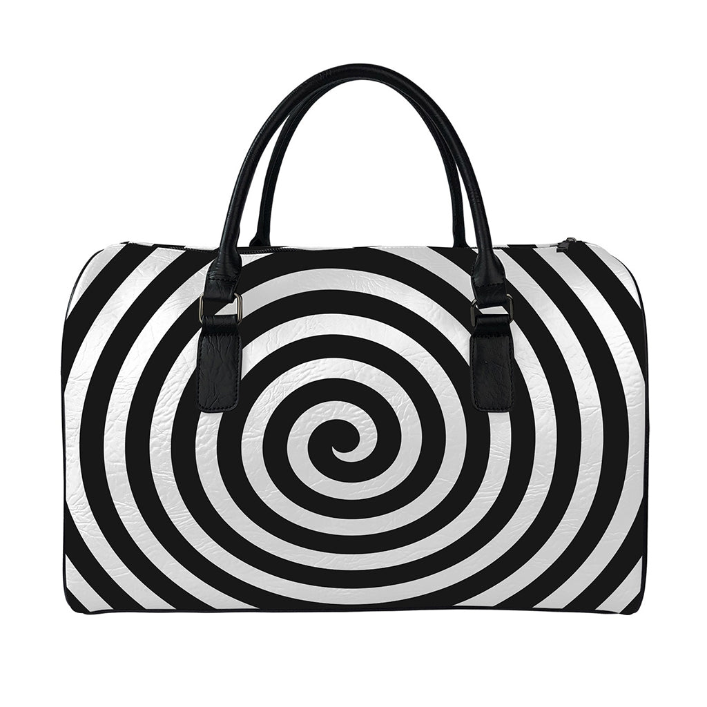 Black And White Swirl Illusion Print Leather Duffle Bag