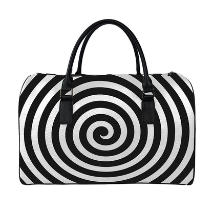 Black And White Swirl Illusion Print Leather Duffle Bag
