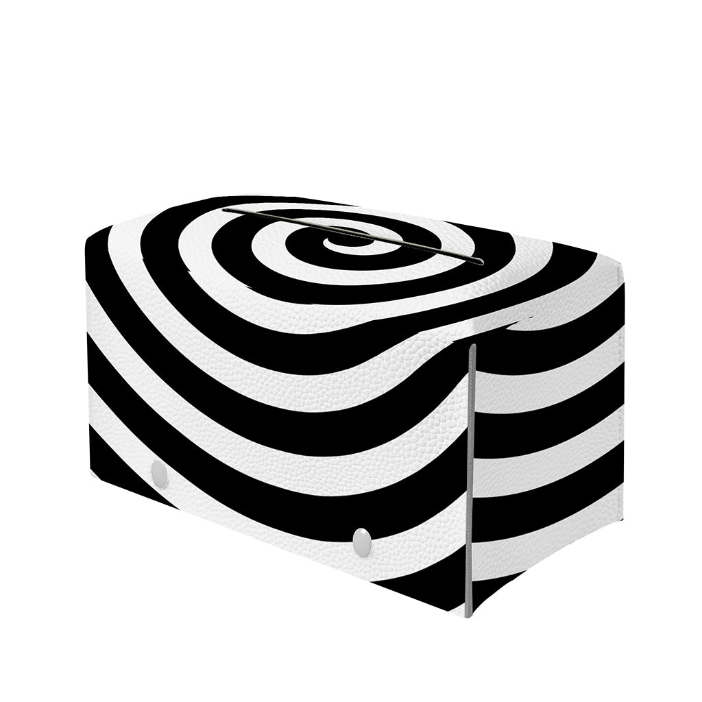 Black And White Swirl Illusion Print Leather Tissue Box Cover